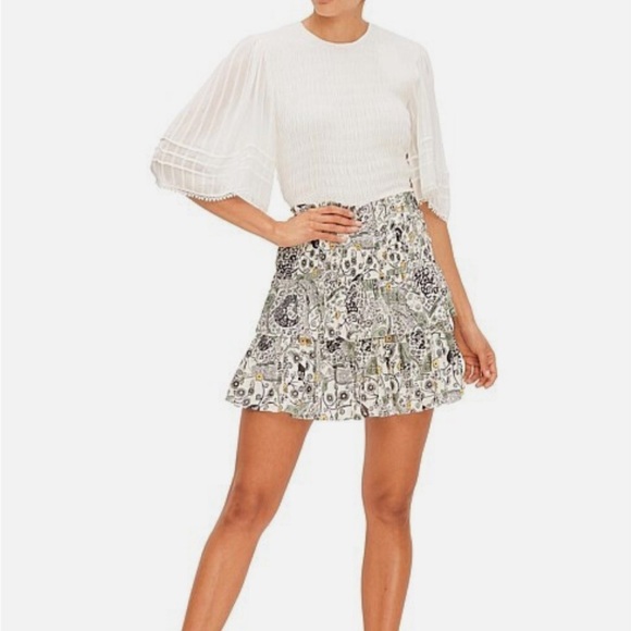 NWT ISABEL MARANT ETOILE CORDELIA ECRU & ALMOND PRINTED RUFFLE MINI SKIRT 4 - Picture 1 of 9